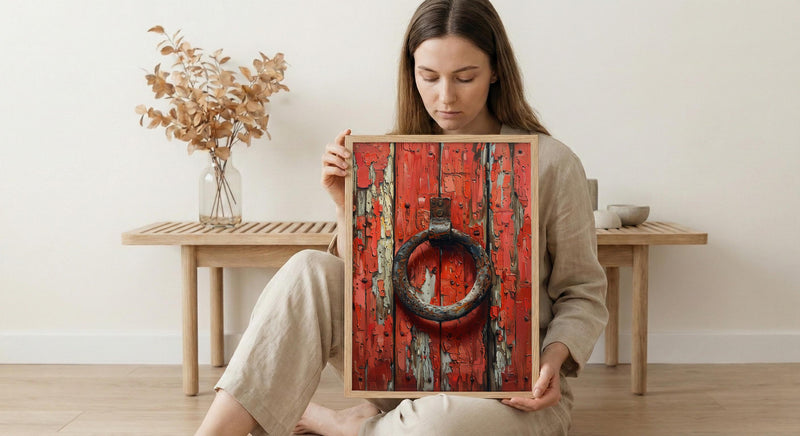 Lucky Horseshoe Wall Art, Vintage Red Barn Door Decor - Rustic Wooden Western Summer Vibe