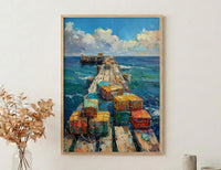 Lobster Trap Coastal Art Print, Maine Pier Nautical Decor - Colorful Buoy Summer Ocean