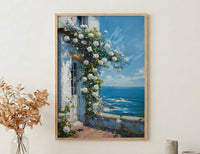 Hamptons White Rose Poster, Luxury Beach House Coastal Decor - Beautiful Garden Summer Bloom