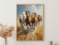 Wild Mustang Horse Poster, Western Desert Nature Animal Decor - Running Herd Summer Dust Scene