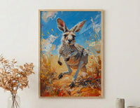 Australia Kangaroo Wild Art Print, Red Earth Home Decor - Dusty Outback Desert Summer Morning