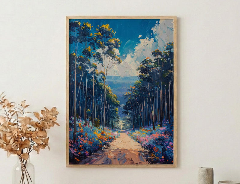 Blue Mountains Haze Nature Poster, Eucalyptus Tree Home Decor - Australia Forest Mountain Summer Setting