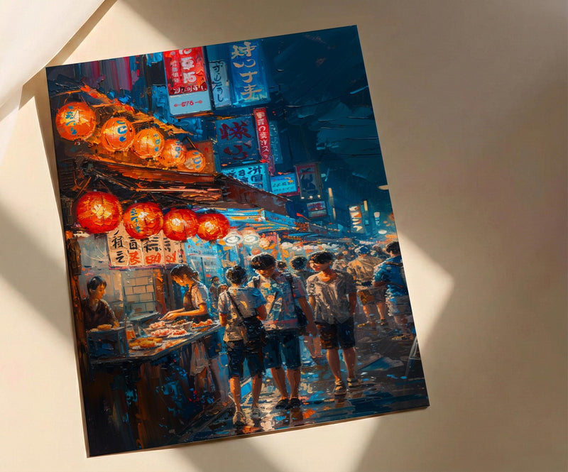 Tokyo Art Print, Summer Food Stall Decor - Night Street Landscape