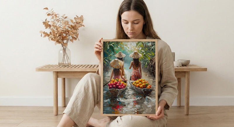 Thai Floating Market Art, Tropical Fruit Decor - Summer Boat Print