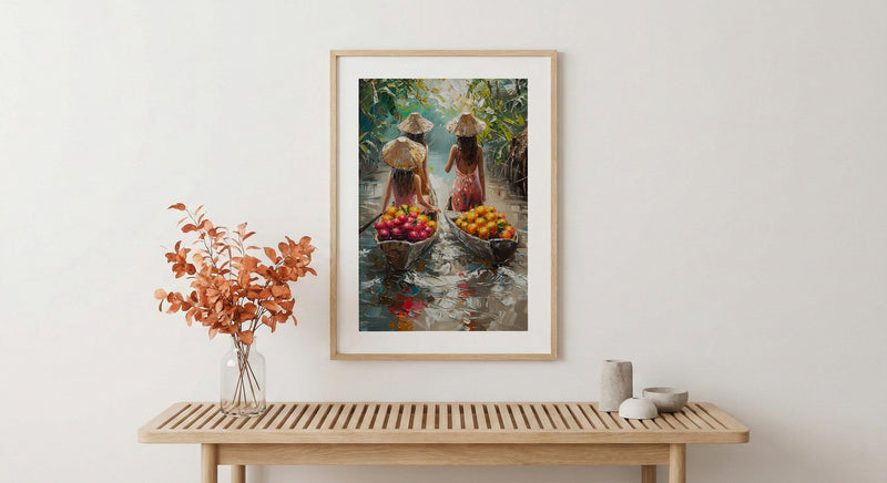 Thai Floating Market Art, Tropical Fruit Decor - Summer Boat Print