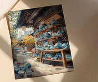 Kyoto Antique Market Print, Vintage Kimono Decor - Summer Temple Art