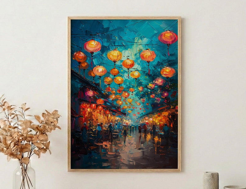 Hoi An Lantern Poster, Night Market Decor - Vietnam Street Art