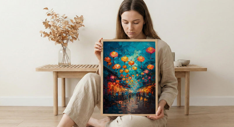 Hoi An Lantern Poster, Night Market Decor - Vietnam Street Art