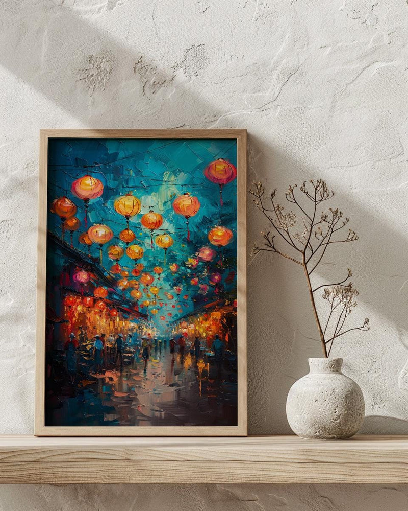 Hoi An Lantern Poster, Night Market Decor - Vietnam Street Art
