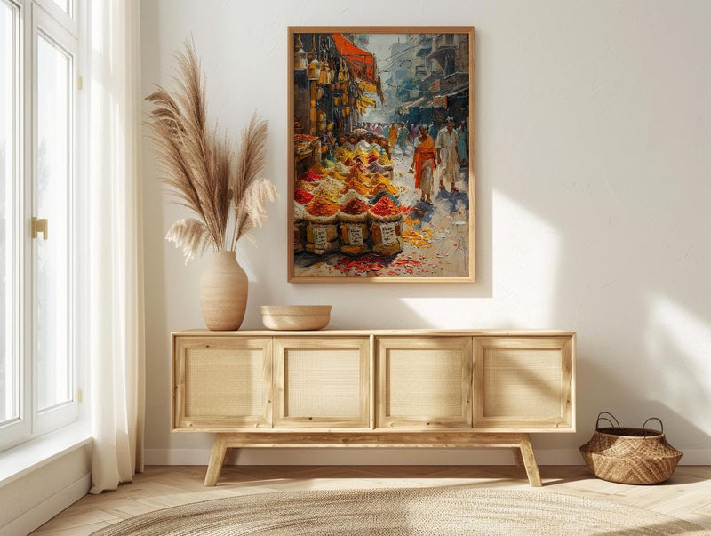 India Spice Bazaar Art, Delhi Market Decor - Vibrant Summer Print