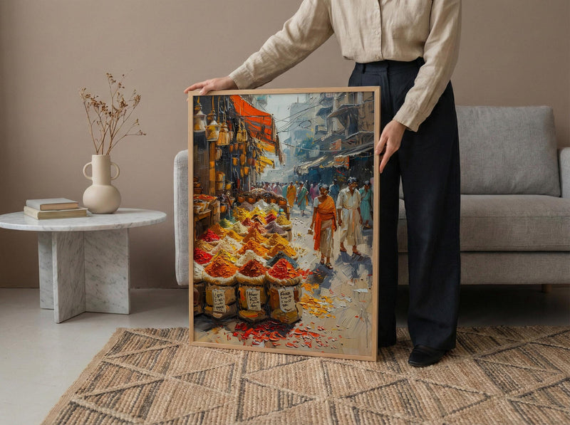 India Spice Bazaar Art, Delhi Market Decor - Vibrant Summer Print