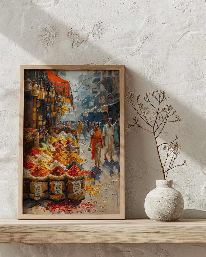 India Spice Bazaar Art, Delhi Market Decor - Vibrant Summer Print