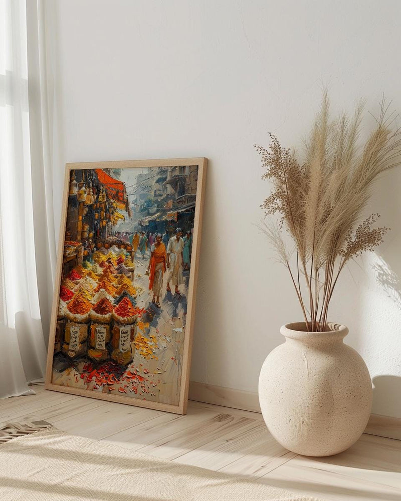 India Spice Bazaar Art, Delhi Market Decor - Vibrant Summer Print