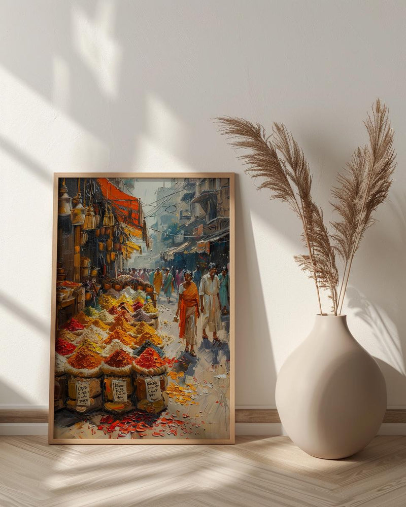 India Spice Bazaar Art, Delhi Market Decor - Vibrant Summer Print