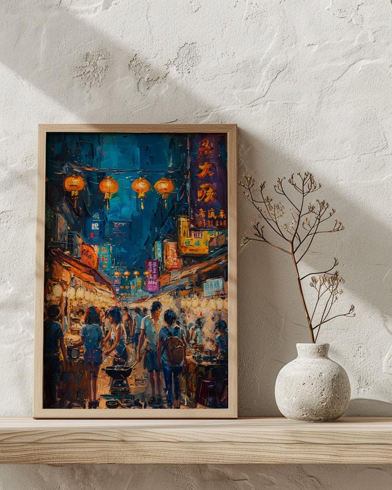 Taipei Night Market Print, Street Food Cart Decor - Taiwan Summer Art