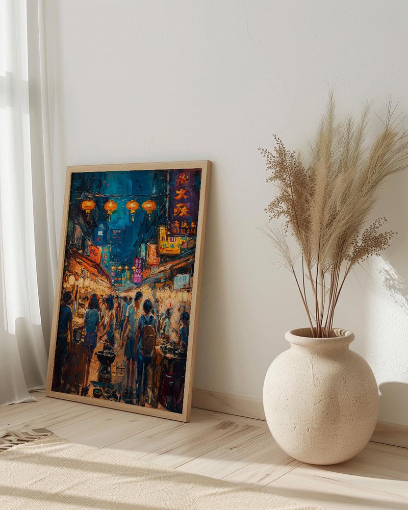Taipei Night Market Print, Street Food Cart Decor - Taiwan Summer Art