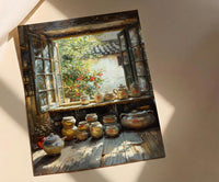 Chinese Tea Market Art, Antique Teapot Decor - Summer Morning Print
