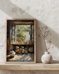 Chinese Tea Market Art, Antique Teapot Decor - Summer Morning Print