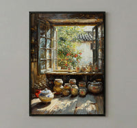 Chinese Tea Market Art, Antique Teapot Decor - Summer Morning Print