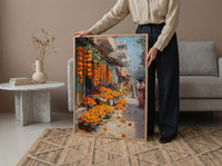 Jaipur Market Art Print, Orange Marigold Decor - India Street Poster