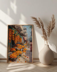 Jaipur Market Art Print, Orange Marigold Decor - India Street Poster