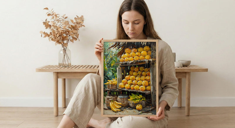 Sri Lanka Fruit Stand Art, Tropical Summer Decor - Colorful Market