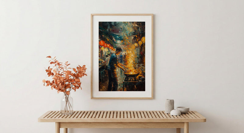 Penang Hawker Center Art, Malaysia Food Decor - Night Market Print