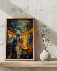 Penang Hawker Center Art, Malaysia Food Decor - Night Market Print