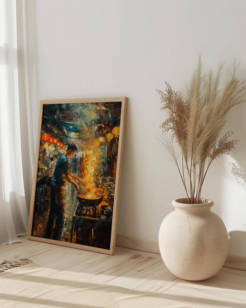 Penang Hawker Center Art, Malaysia Food Decor - Night Market Print