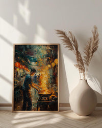 Penang Hawker Center Art, Malaysia Food Decor - Night Market Print