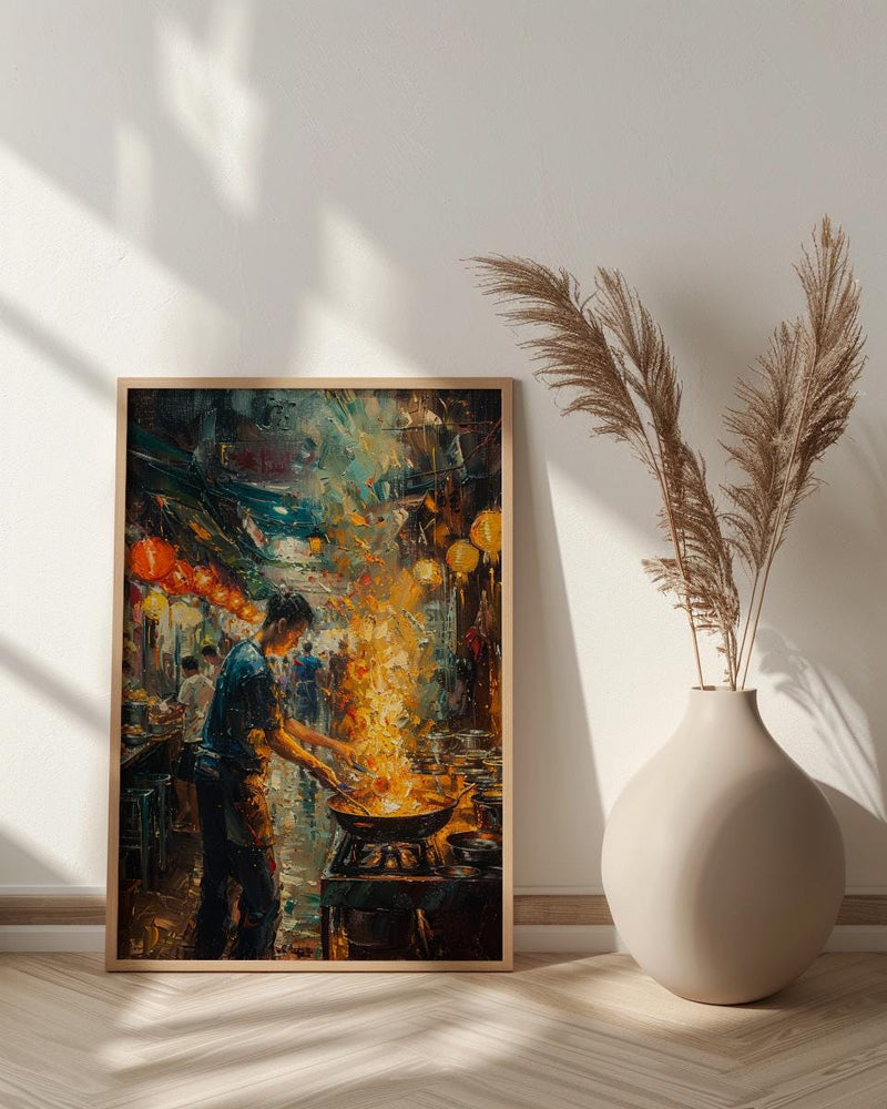Penang Hawker Center Art, Malaysia Food Decor - Night Market Print
