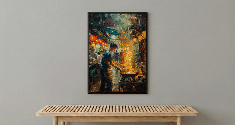 Penang Hawker Center Art, Malaysia Food Decor - Night Market Print