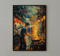 Penang Hawker Center Art, Malaysia Food Decor - Night Market Print
