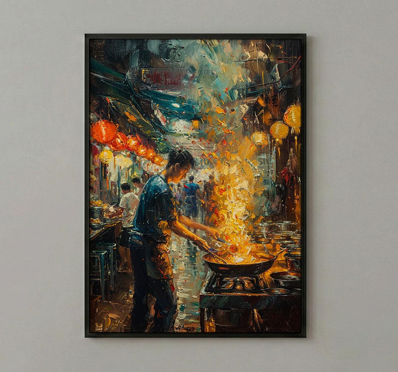 Penang Hawker Center Art, Malaysia Food Decor - Night Market Print