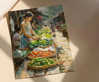 Luang Prabang Market Art, Laos Morning Decor - Soft Summer Print