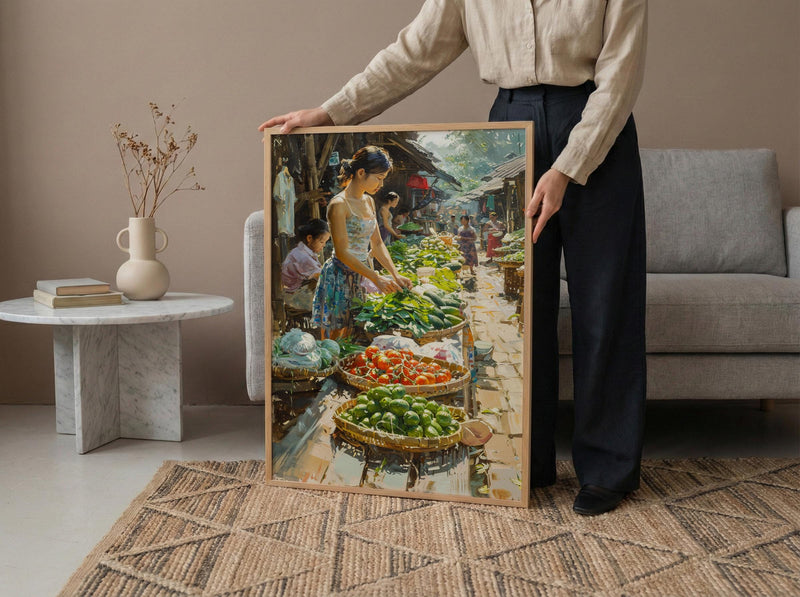 Luang Prabang Market Art, Laos Morning Decor - Soft Summer Print