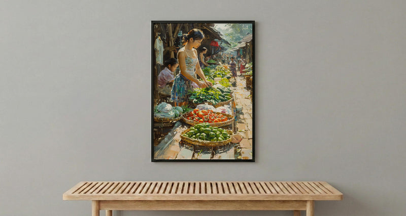 Luang Prabang Market Art, Laos Morning Decor - Soft Summer Print