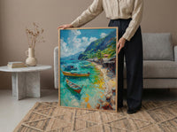 Manila Fish Market Art, Philippines Coastal Decor - Wooden Boat Print