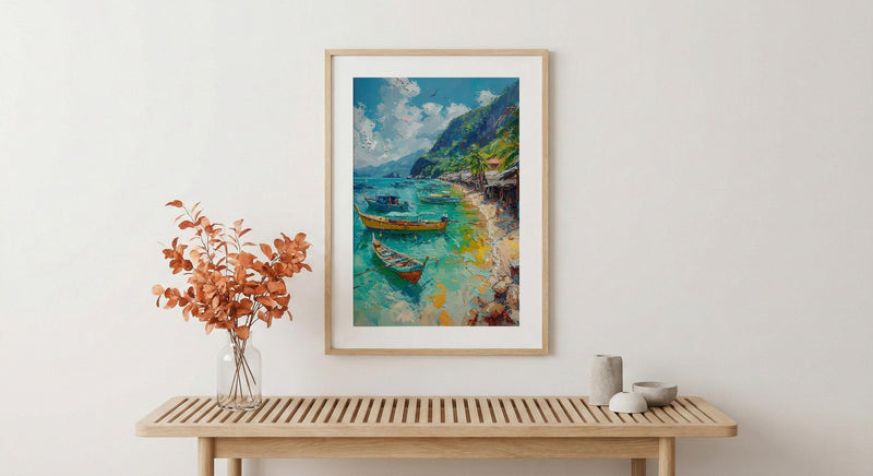 Manila Fish Market Art, Philippines Coastal Decor - Wooden Boat Print