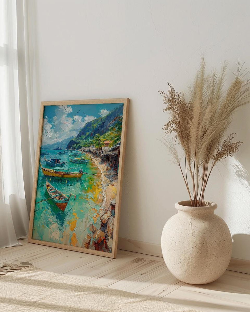 Manila Fish Market Art, Philippines Coastal Decor - Wooden Boat Print