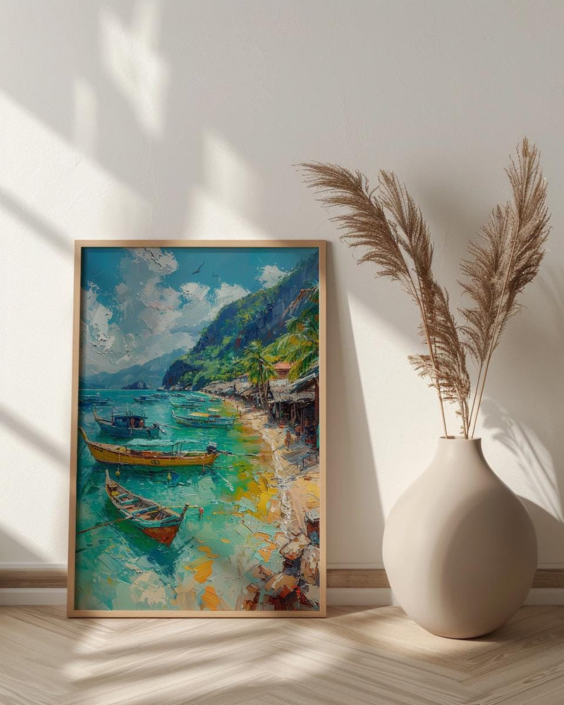 Manila Fish Market Art, Philippines Coastal Decor - Wooden Boat Print