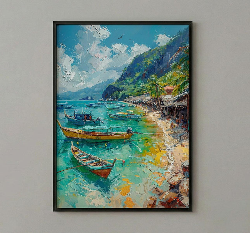 Manila Fish Market Art, Philippines Coastal Decor - Wooden Boat Print