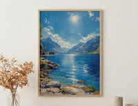 Queenstown Lake View Nature Poster, Majestic Mountain Home Decor - New Zealand Water Summer Beauty