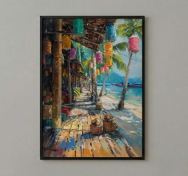Tribal Gathering Event Culture Poster, Bright Feather Home Decor - Traditional Festival Town Summer Vibe