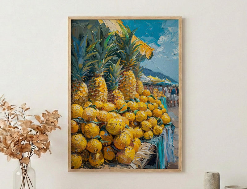 Fiji Fruit Market Wall Art, Bright Pineapple Home Decor - Tropical Island Town Summer Scenery