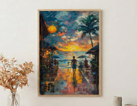 Samoa Fish Market Art Print, Blue Ocean Home Decor - Sunrise Coastal Town Summer Morning