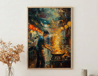 Penang Hawker Center Art, Malaysia Food Decor - Night Market Print