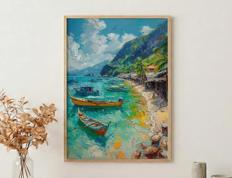 Manila Fish Market Art, Philippines Coastal Decor - Wooden Boat Print