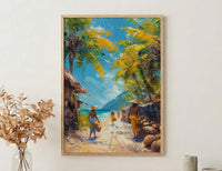 Vanuatu Market Woven Art Print, Palm Basket Home Decor - Tropical Island Town Summer Paradise