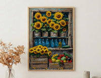 Australia Farm Market Wall Art, Bright Sunflower Home Decor - Rustic Wooden Town Summer Beauty